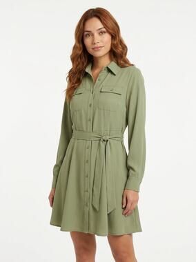 On 34th Green Collared Mini Lined Shirt Dress Women Size S